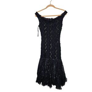 Vintage 80s Dave & Johnny Joseph Lara Lace Sequin Off-Shoulder Mermaid Dress 5/6